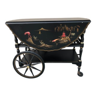Late 20th Century Vintage Chinoiserie Drop Leaf Tea Cart For Sale