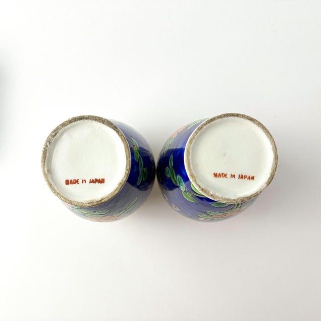 Ceramic Japanese Chinoiserie Style Blue and Yellow Porcelain Bud Vases, 1960s, Set of 2 For Sale - Image 7 of 8