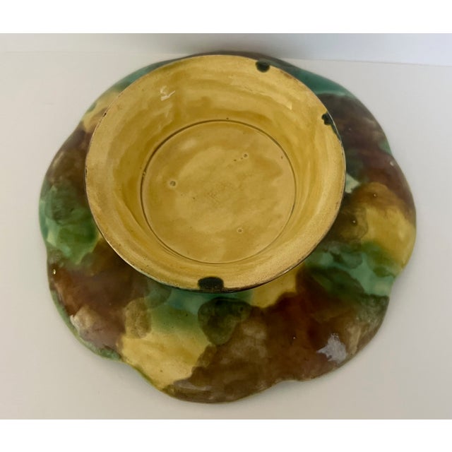 Late 19th Century Majolica Pond Lily Footed Compote For Sale - Image 9 of 10