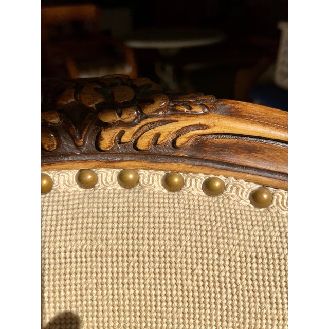Wood 1960s Pair of French Louis-Style Armchairs With Hand-Carved Wood Frames For Sale - Image 7 of 8