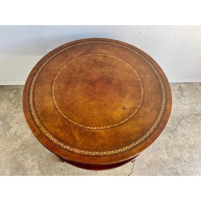 Regency Drum Table With Leather Top, Flame Mahogany, England, 1930s For Sale In Los Angeles - Image 6 of 9