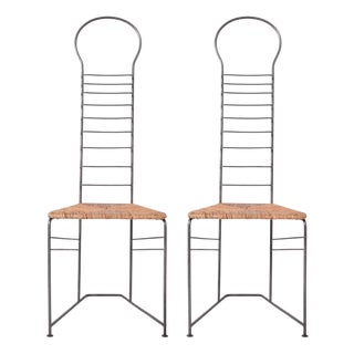 Iron and Straw Chairs, 1980s, Set of 2 For Sale