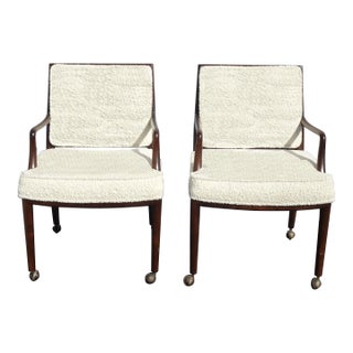 Pair of Monteverdi Young White Ivory Boucle Side Chairs on Castors Mid Century Modern For Sale