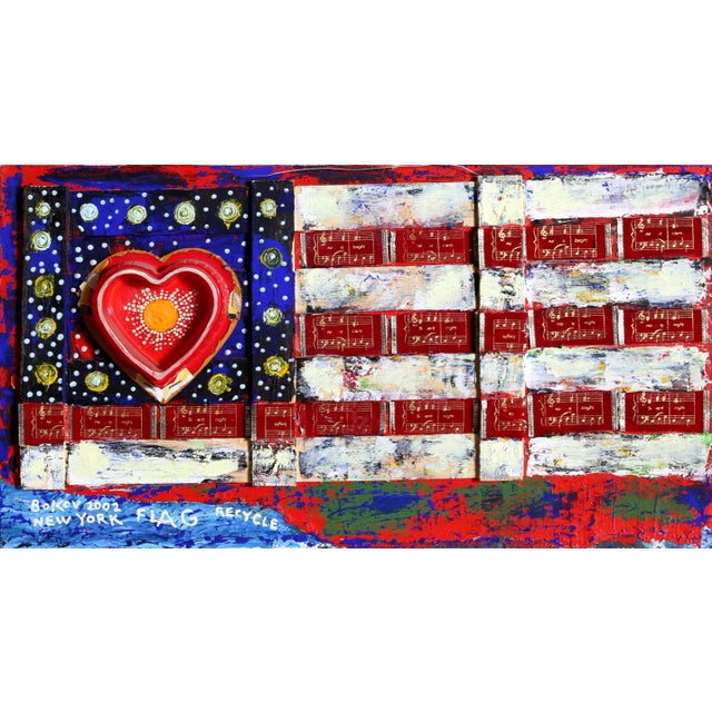 Street Art Konstantin Bokov, Flag, Found Art Collage on Wood, Signed and Dated For Sale - Image 3 of 3