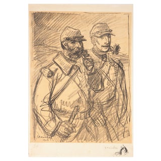 Théophile Alexandre Steinlen, Officers with a Pipe and a Rose, 1915, Lithograph For Sale