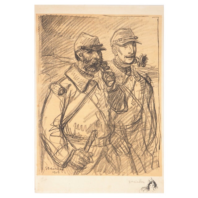Théophile Alexandre Steinlen, Officers with a Pipe and a Rose, 1915, Lithograph For Sale