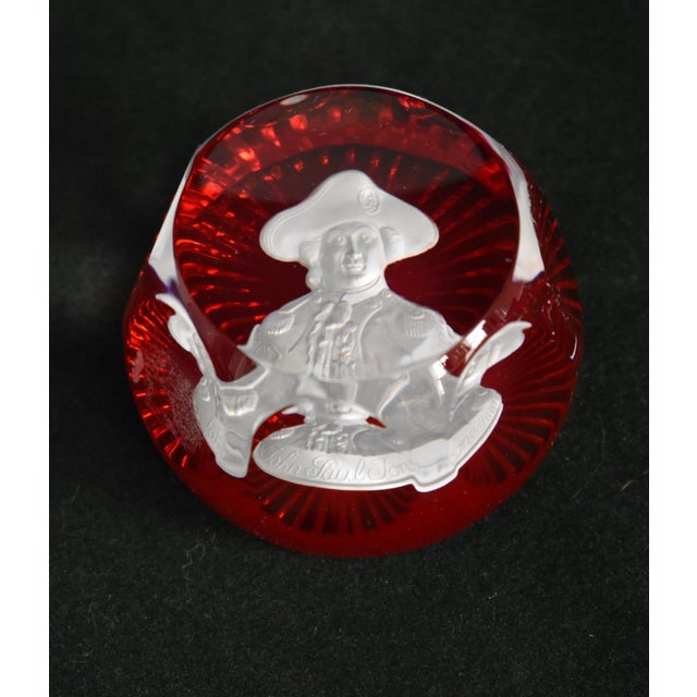 Traditional Cristal D’Albret Crystal Paperweight Vintage John Paul Jones Cameo France For Sale - Image 3 of 12