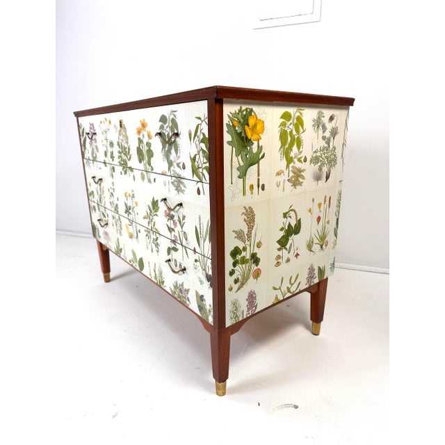 Wood 1950's Swedish Dresser With Nordens Flora Illustrations For Sale - Image 7 of 11