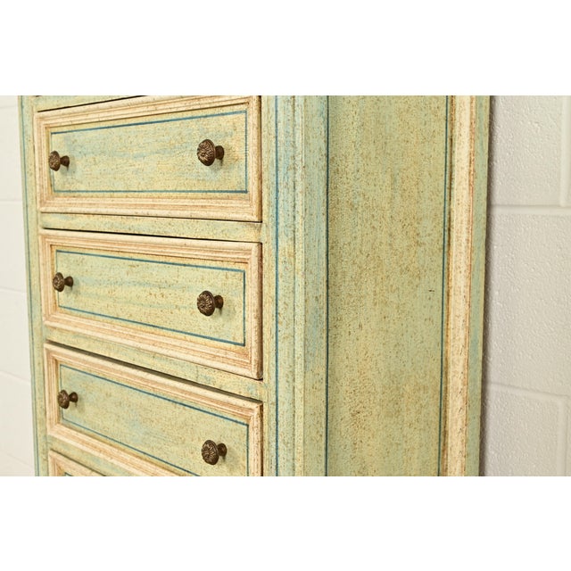 Italian Neoclassical Green and Cream Painted Lingerie Chest or Semainier For Sale - Image 10 of 16