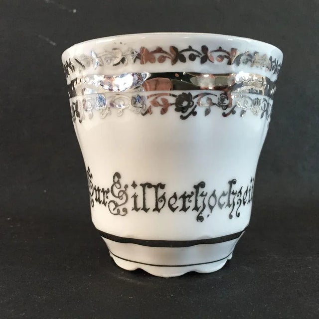 Silver & White German Porcelain Tea Cup For Sale - Image 4 of 7