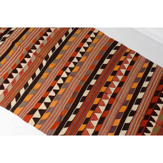 Orange 1950s Handwoven Sawtooth Striped Tribal Rug For Sale - Image 8 of 10