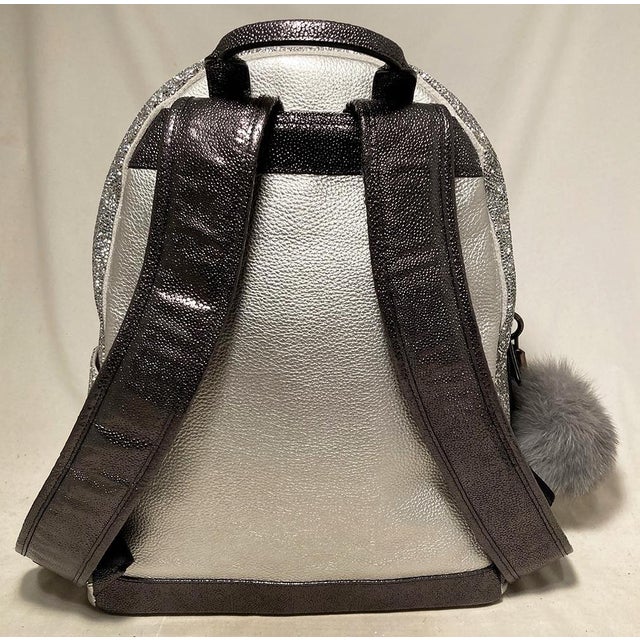 Silver Special Edition Silver Leather Swarovski Crystal Backpack with Rabbit Charm For Sale - Image 8 of 12