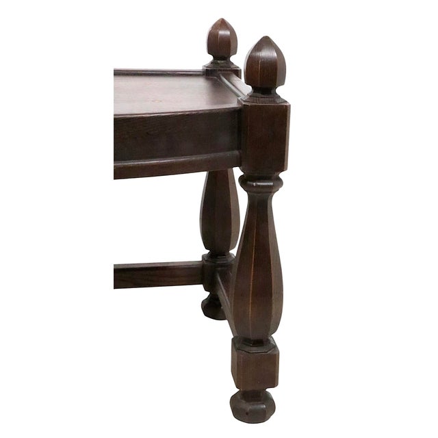 Tudor Style Wood and Leather Footrest Stool Ottoman For Sale In New York - Image 6 of 12