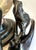 Metal Art Deco Bronze Nude Figure Suspended in Brass Crescent Moon Sculpture on Marble Base For Sale - Image 7 of 12