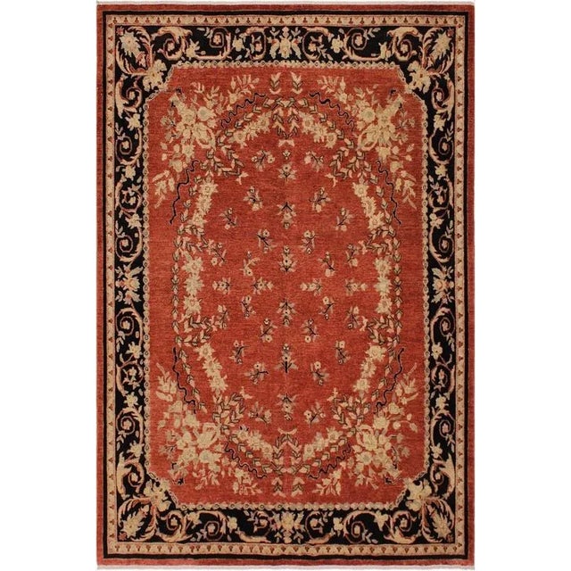 Burnt Orange 1980s Shabby Chic Ziegler Kafkaz Rust/Black Wool Rug -8'1 X 9'10 For Sale - Image 8 of 8
