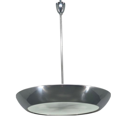 Bauhaus UFO Pendant Light in Chrome and Glass from Drupol, 1940s For Sale