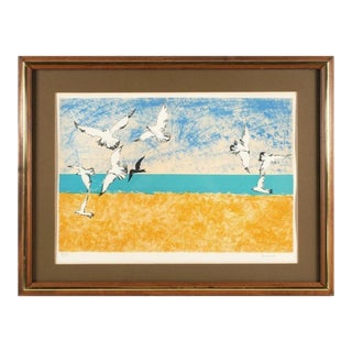Mid Century Modern Giacomo Porzano Art Bird Gull Print Numbered Signed Framed For Sale