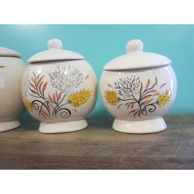Beige 1980s Ceramic Canisters With Golden Wheat Fall Painted Under Glaze- Set of 4 For Sale - Image 8 of 17
