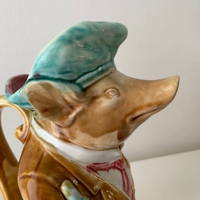 Antique Frie Onnaing Majolica Barbotine Pig Pitcher For Sale - Image 9 of 13