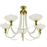 Murano Rope Glass and Brass Five-Arm Chandelier in the Manner of Barovier For Sale