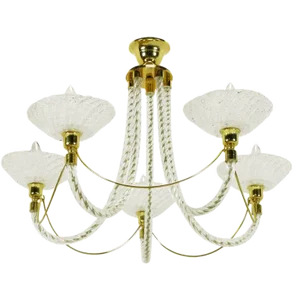 Murano Rope Glass and Brass Five-Arm Chandelier in the Manner of Barovier
