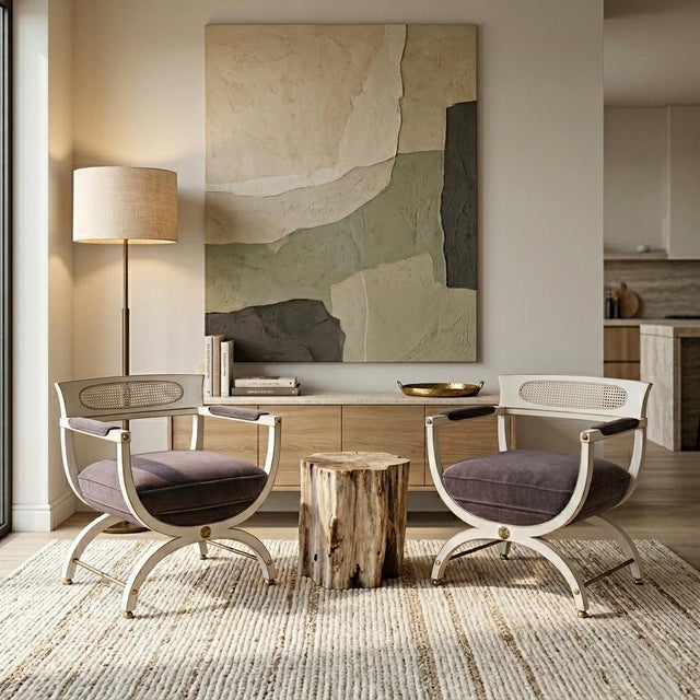 Wood Hollywood Regency Era Neo-Classical Klismos Style Chairs Velvet Upholstery -Pair For Sale - Image 7 of 7