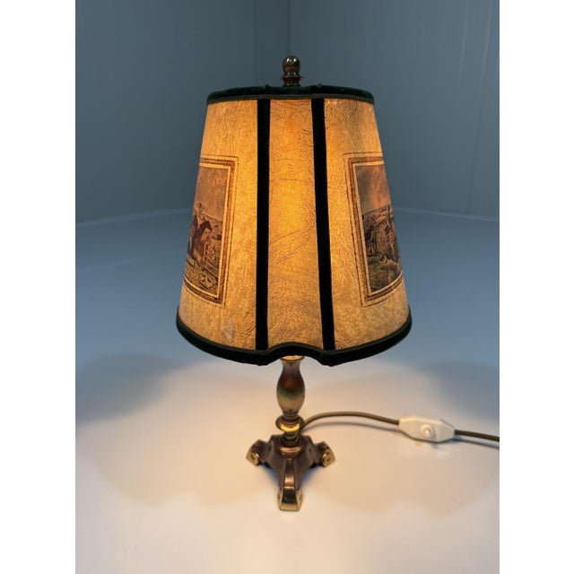 Vintage Hunting Scene Table Lamp in Brass, 1950s For Sale - Image 6 of 18