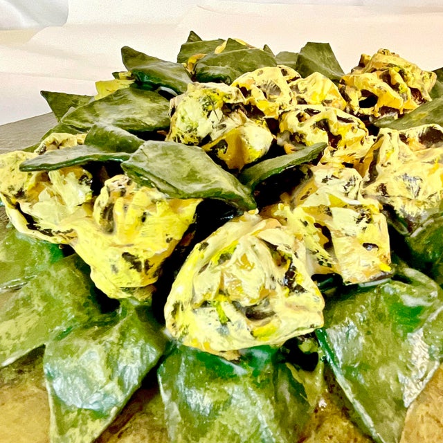 1970s Vintage Boho Chic Folk Art Paper Mache’ Sculptural Rose Topiary on Wood For Sale - Image 11 of 11