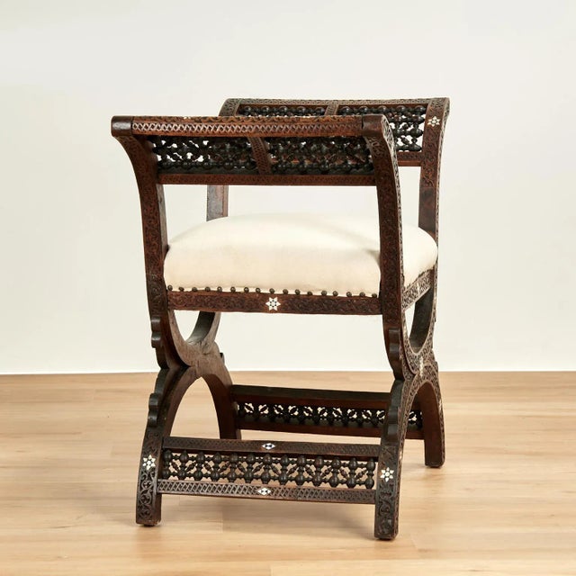 Antique Moroccan Inlaid and Carved Bench For Sale - Image 4 of 15