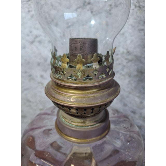 Metal Napoleon III Oil Lamp in Griotte Red Marble and Amethyst Glass For Sale - Image 7 of 9