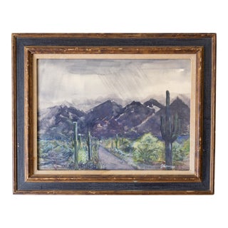Moody Cactus Watercolor Landscape Painting of Tucson Arizona For Sale