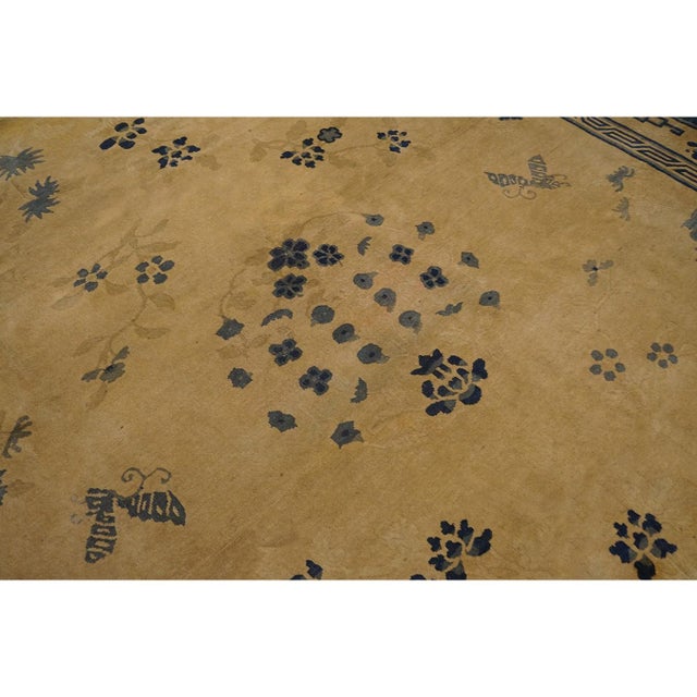 1900s Beige Foliate Greek Key Deco Antique Chinese Peking Wool Rug 8'4" X 10'2" For Sale - Image 9 of 9