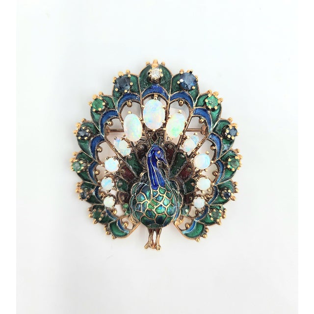 Metal 1940s 3.25 Ct Peacock Brooch For Sale - Image 7 of 9