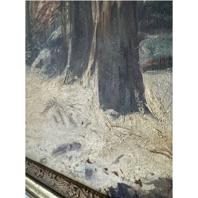 Brown 1900s American Tonalist Winter Forest Landscape Oil Painting by f.m. Lamb - Framed For Sale - Image 8 of 15