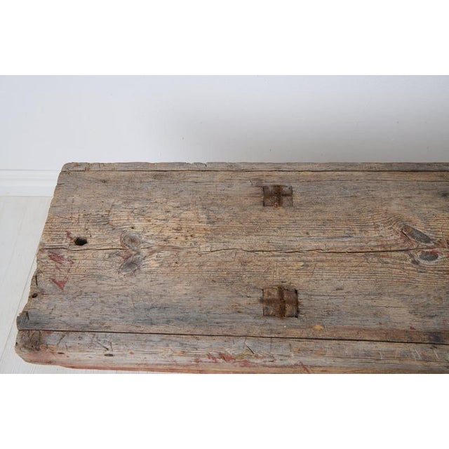 Wood Folk Art Handcrafted Bench in Pine, Northern Sweden, Late 1700s For Sale - Image 7 of 12