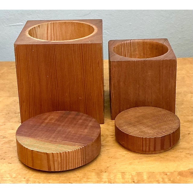 Wood Vintage Square Wood Storage Boxes - Set of 2 For Sale - Image 7 of 12