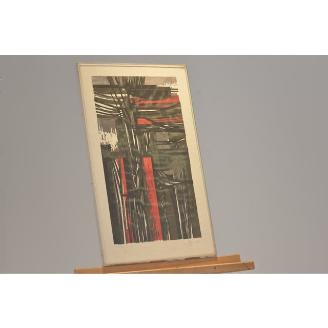 "construction" ev grüger 1960, color lithograph framed under glass, proof print on japanese paper. Framed on chipboard,...