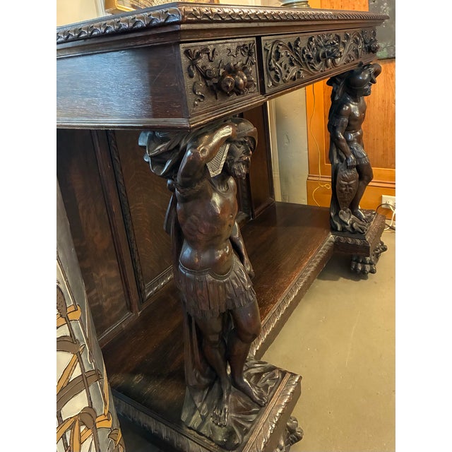Renaissance Revival Heavily Carved Oak Sideboard, Style of Robert J. Horner For Sale - Image 4 of 4