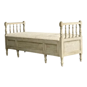Gustavian Paint Decorated Storage Bench, New Wool Shearling, Sweden, 19th C.