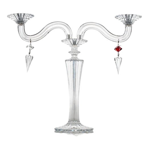 Clear and Ruby Red Crystal 2-Candle Candleholder from Baccarat, France, 1970s For Sale