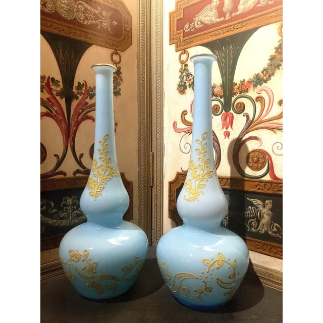 Mid-Century Italian Turquoise Opaline Murano Glass Soliflower Vases, 1960s, Set of 2 For Sale - Image 15 of 16