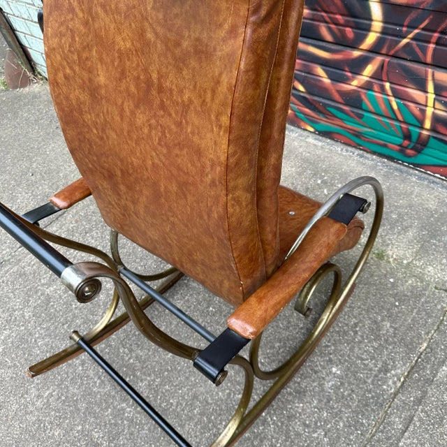Brown Mid 20th Century Lee Woodard Sculptural Brass and Wood Rocking Chair For Sale - Image 8 of 12