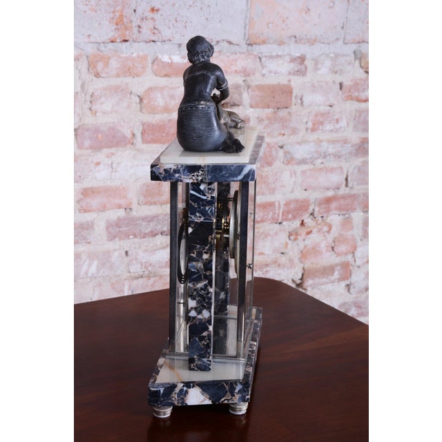 Art Deco Fireplace Clock in Marble, Bronze, and Glass, France, 1920s, Set of 3 For Sale - Image 11 of 18