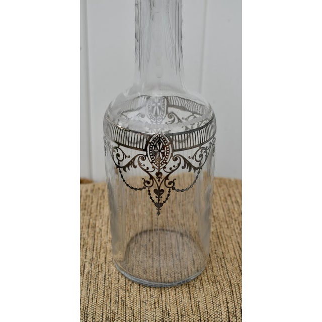 1920s Vintage Art Nouveau Cut Etched Glass Bottle W/Stopper in Sterling Silver Overlay For Sale - Image 5 of 10