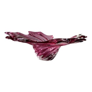 Vintage Blown Glass Fuchsia Art Glass Large Bowl For Sale