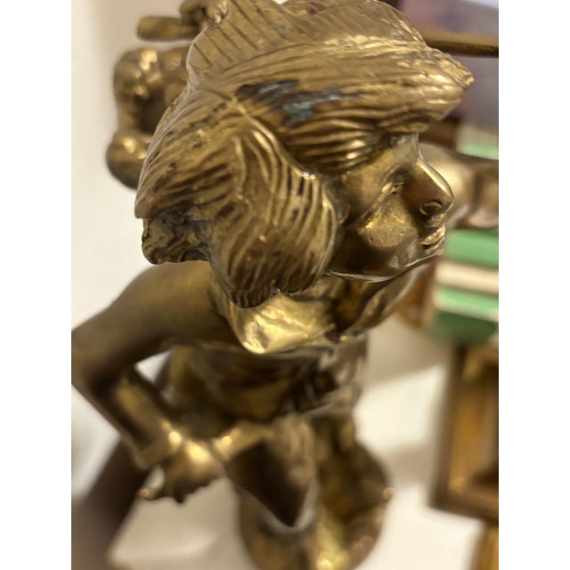 1980s Vintage Cast Brass Wine Grape Harvest Sculpture Statue of a Young Man For Sale In New York - Image 6 of 12