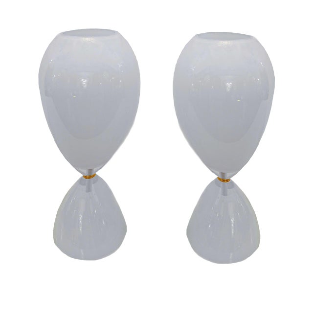 Glass White Hourglass Table Lamps, 1970s, Set of 2 For Sale - Image 7 of 7