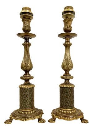 Bronze Table Lamps with Filligree Guilloche on Claw Feet, 1940s, Set of 2