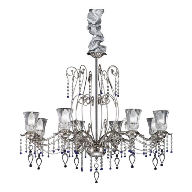 Fenice Crystal 8 Lights Chandelier in Polished Chrome and Glass by Aggiolight For Sale