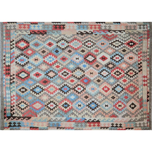2010s Afghan Hand Made Organic Wool Maimana Kilim,7'x9'7" For Sale - Image 5 of 5